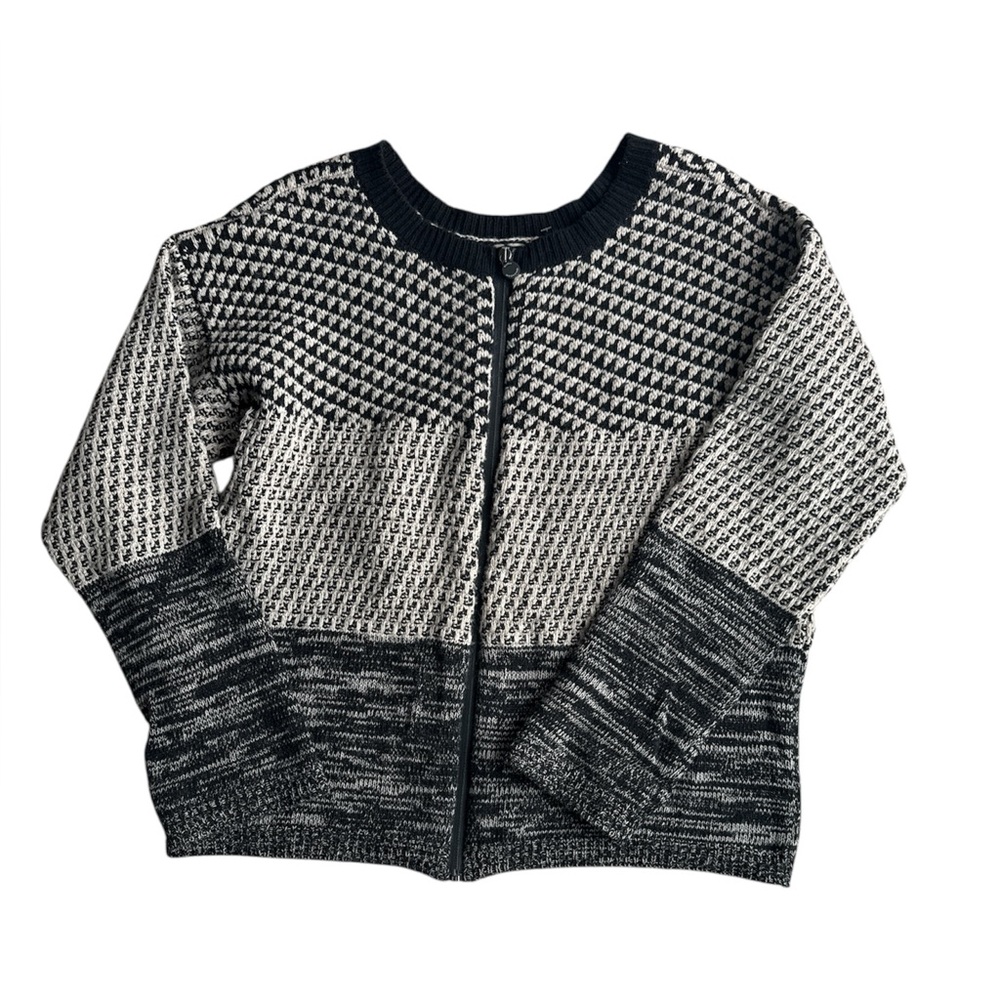 Weekend MaxMara Black and Cream Patterned Zip Cardigan Wool GUC Size M